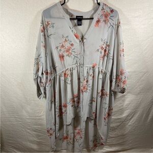 Torrid Gray Floral Button-Down Tunic